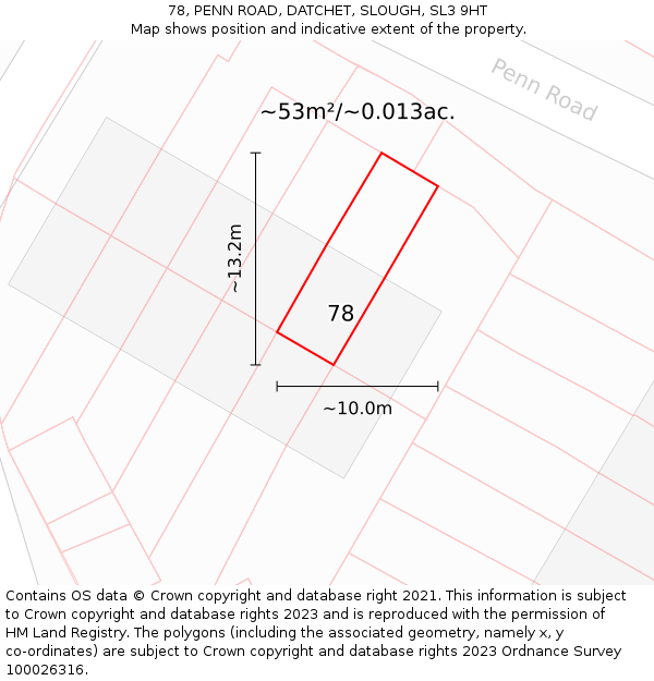 78, PENN ROAD, DATCHET, SLOUGH, SL3 9HT: Plot and title map