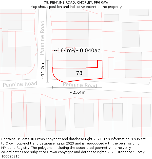 78, PENNINE ROAD, CHORLEY, PR6 0AW: Plot and title map