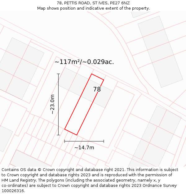78, PETTIS ROAD, ST IVES, PE27 6NZ: Plot and title map
