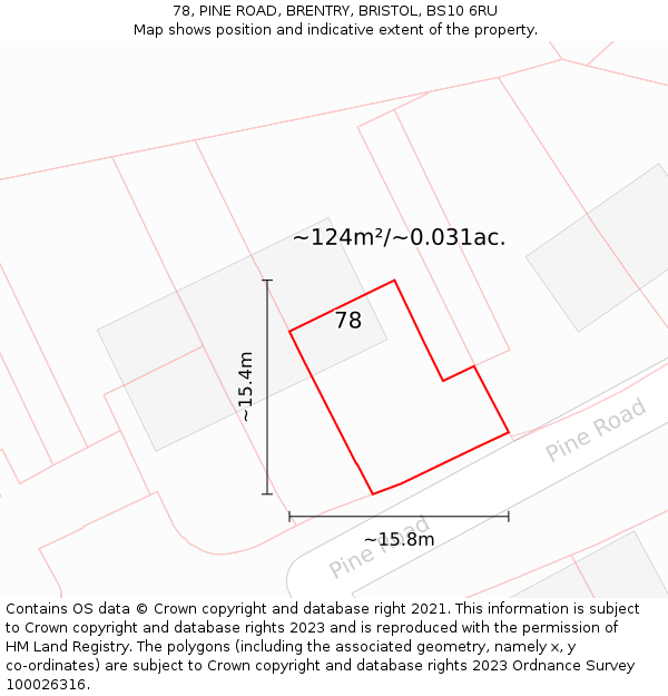 78, PINE ROAD, BRENTRY, BRISTOL, BS10 6RU: Plot and title map