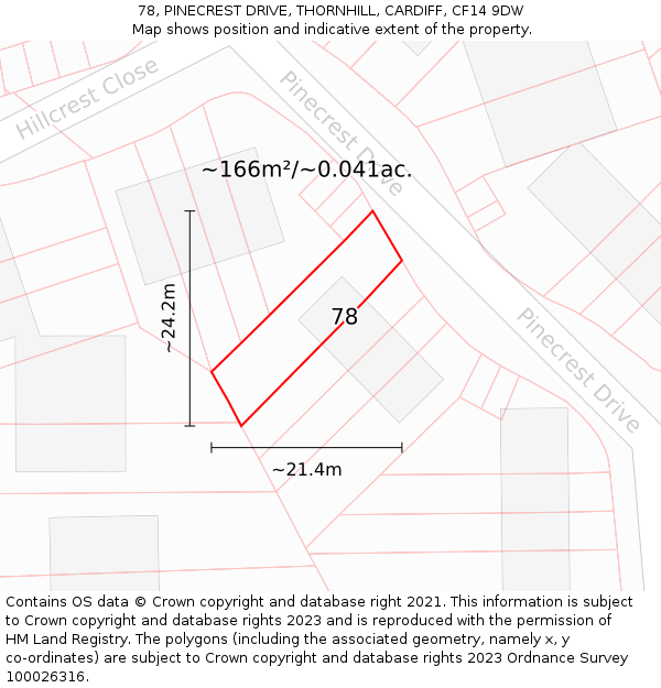 78, PINECREST DRIVE, THORNHILL, CARDIFF, CF14 9DW: Plot and title map