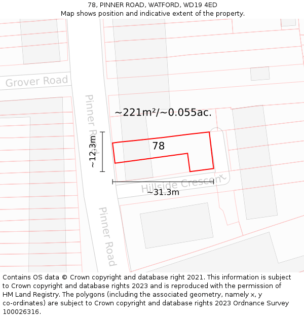 78, PINNER ROAD, WATFORD, WD19 4ED: Plot and title map