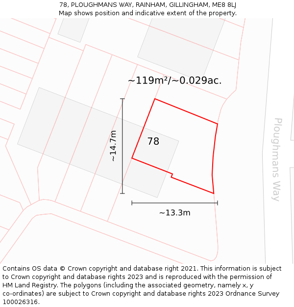 78, PLOUGHMANS WAY, RAINHAM, GILLINGHAM, ME8 8LJ: Plot and title map