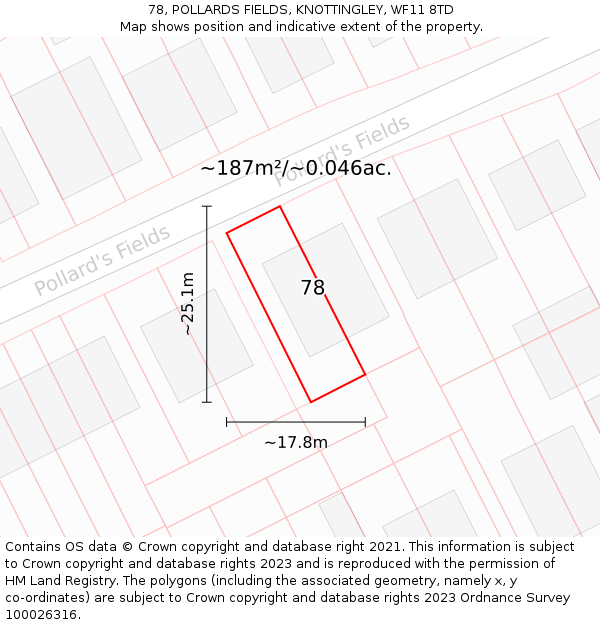 78, POLLARDS FIELDS, KNOTTINGLEY, WF11 8TD: Plot and title map