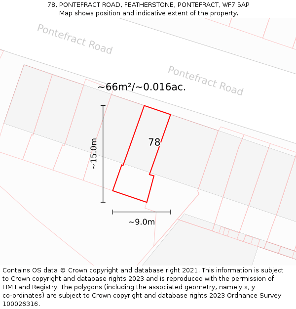 78, PONTEFRACT ROAD, FEATHERSTONE, PONTEFRACT, WF7 5AP: Plot and title map