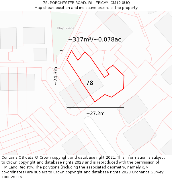 78, PORCHESTER ROAD, BILLERICAY, CM12 0UQ: Plot and title map