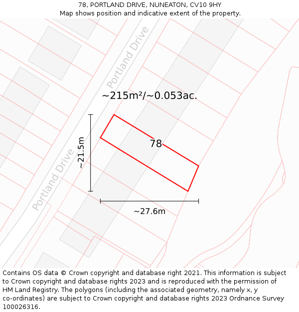 78, PORTLAND DRIVE, NUNEATON, CV10 9HY: Plot and title map