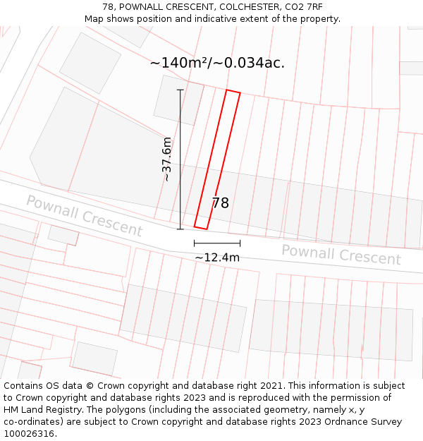 78, POWNALL CRESCENT, COLCHESTER, CO2 7RF: Plot and title map