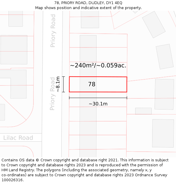 78, PRIORY ROAD, DUDLEY, DY1 4EQ: Plot and title map