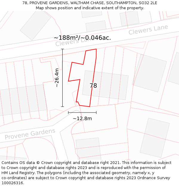 78, PROVENE GARDENS, WALTHAM CHASE, SOUTHAMPTON, SO32 2LE: Plot and title map