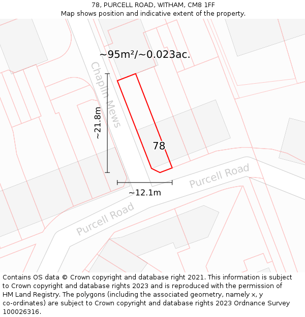 78, PURCELL ROAD, WITHAM, CM8 1FF: Plot and title map
