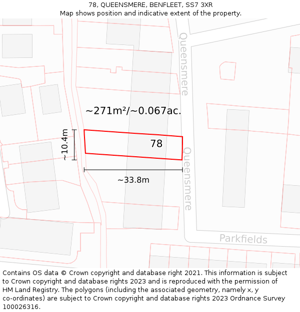 78, QUEENSMERE, BENFLEET, SS7 3XR: Plot and title map