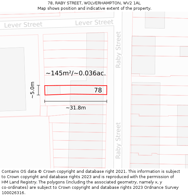 78, RABY STREET, WOLVERHAMPTON, WV2 1AL: Plot and title map