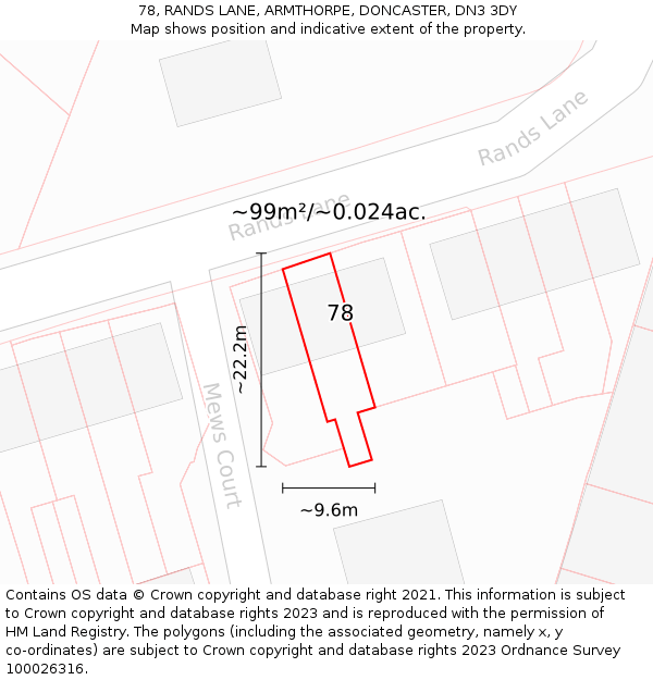78, RANDS LANE, ARMTHORPE, DONCASTER, DN3 3DY: Plot and title map