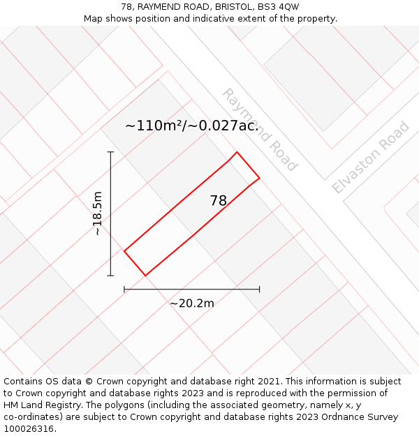 78, RAYMEND ROAD, BRISTOL, BS3 4QW: Plot and title map