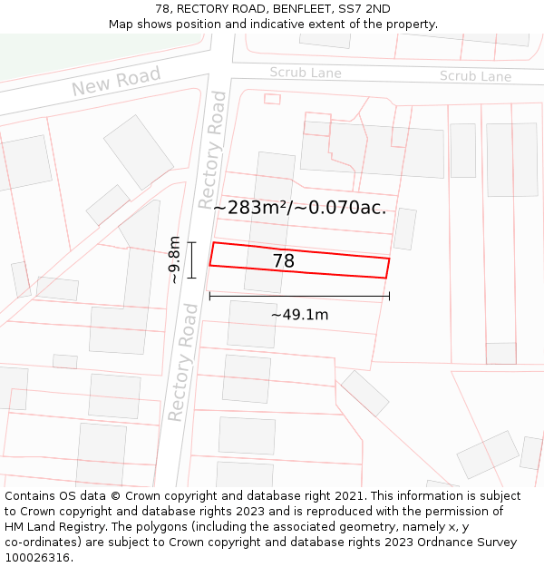 78, RECTORY ROAD, BENFLEET, SS7 2ND: Plot and title map