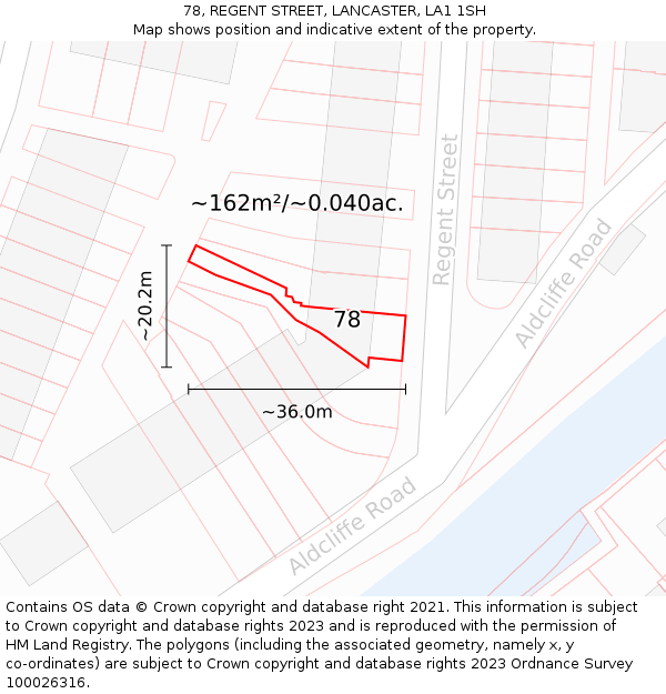 78, REGENT STREET, LANCASTER, LA1 1SH: Plot and title map