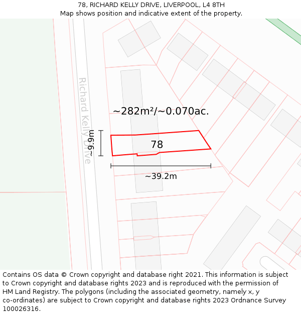 78, RICHARD KELLY DRIVE, LIVERPOOL, L4 8TH: Plot and title map