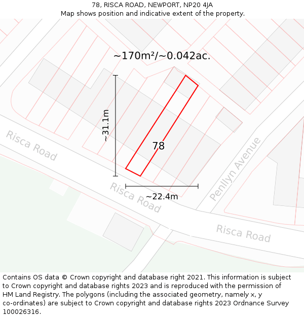 78, RISCA ROAD, NEWPORT, NP20 4JA: Plot and title map
