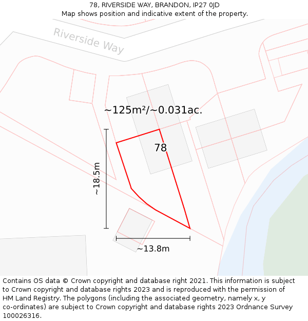 78, RIVERSIDE WAY, BRANDON, IP27 0JD: Plot and title map