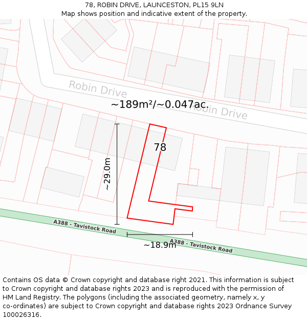 78, ROBIN DRIVE, LAUNCESTON, PL15 9LN: Plot and title map