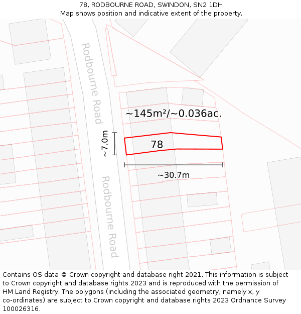 78, RODBOURNE ROAD, SWINDON, SN2 1DH: Plot and title map