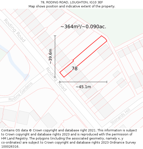 78, RODING ROAD, LOUGHTON, IG10 3EF: Plot and title map