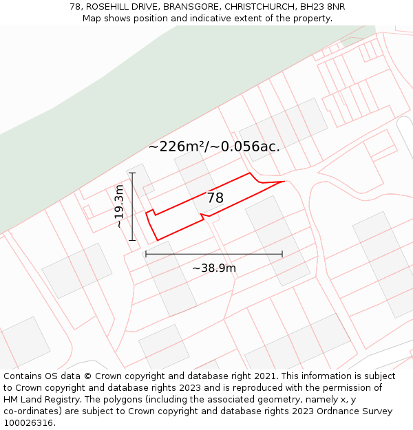 78, ROSEHILL DRIVE, BRANSGORE, CHRISTCHURCH, BH23 8NR: Plot and title map