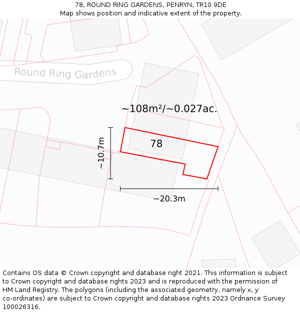 78, ROUND RING GARDENS, PENRYN, TR10 9DE: Plot and title map
