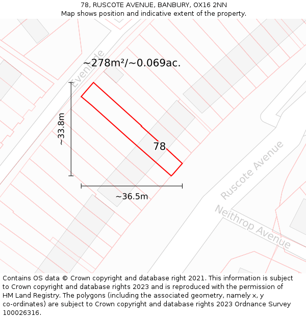 78, RUSCOTE AVENUE, BANBURY, OX16 2NN: Plot and title map