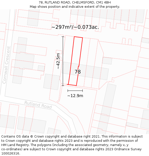 78, RUTLAND ROAD, CHELMSFORD, CM1 4BH: Plot and title map