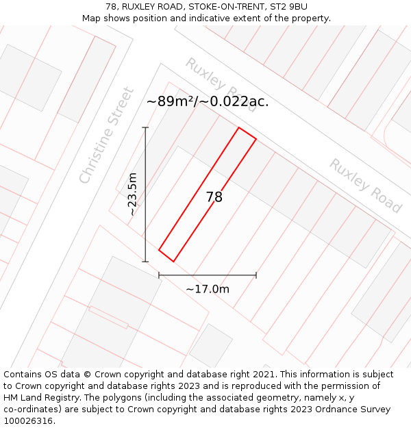 78, RUXLEY ROAD, STOKE-ON-TRENT, ST2 9BU: Plot and title map
