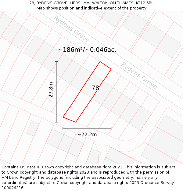 78, RYDENS GROVE, HERSHAM, WALTON-ON-THAMES, KT12 5RU: Plot and title map