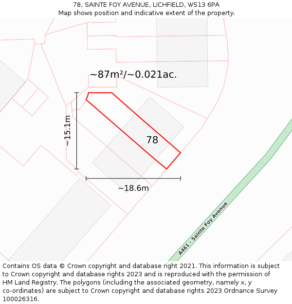 78, SAINTE FOY AVENUE, LICHFIELD, WS13 6PA: Plot and title map