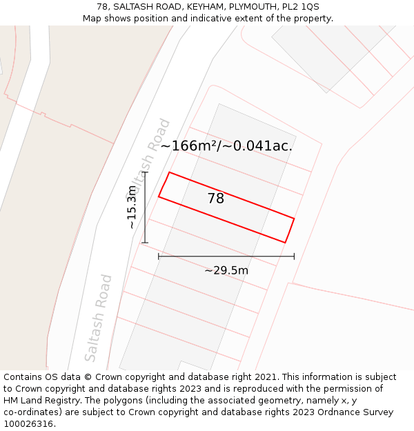 78, SALTASH ROAD, KEYHAM, PLYMOUTH, PL2 1QS: Plot and title map