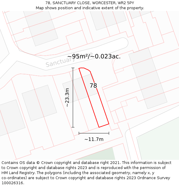 78, SANCTUARY CLOSE, WORCESTER, WR2 5PY: Plot and title map