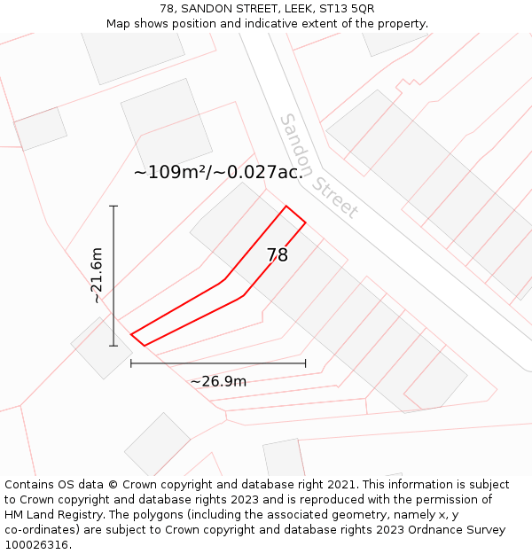 78, SANDON STREET, LEEK, ST13 5QR: Plot and title map