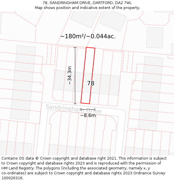 78, SANDRINGHAM DRIVE, DARTFORD, DA2 7WL: Plot and title map
