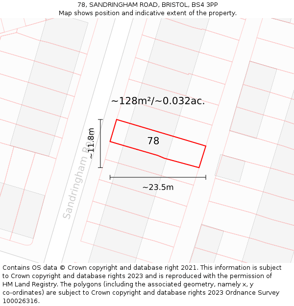 78, SANDRINGHAM ROAD, BRISTOL, BS4 3PP: Plot and title map