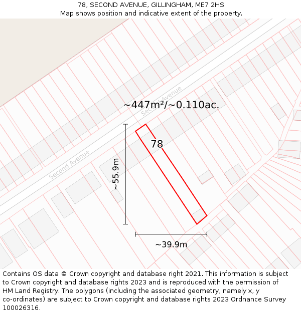 78, SECOND AVENUE, GILLINGHAM, ME7 2HS: Plot and title map