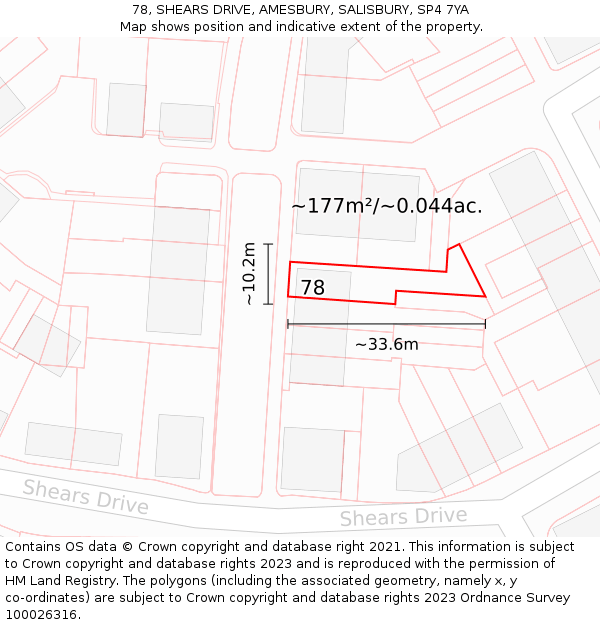 78, SHEARS DRIVE, AMESBURY, SALISBURY, SP4 7YA: Plot and title map