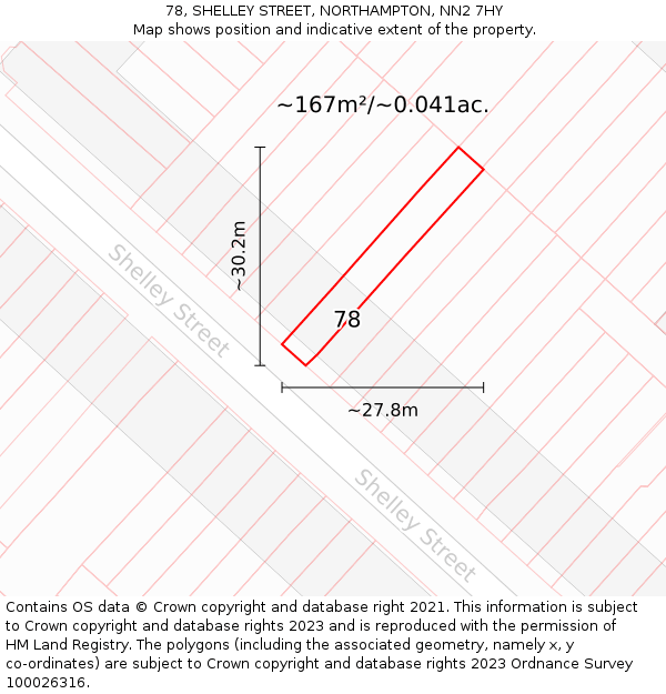 78, SHELLEY STREET, NORTHAMPTON, NN2 7HY: Plot and title map