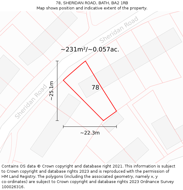 78, SHERIDAN ROAD, BATH, BA2 1RB: Plot and title map