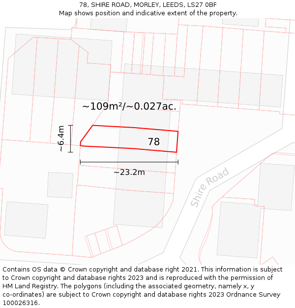 78, SHIRE ROAD, MORLEY, LEEDS, LS27 0BF: Plot and title map