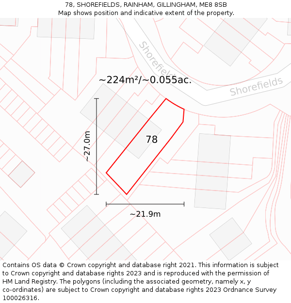 78, SHOREFIELDS, RAINHAM, GILLINGHAM, ME8 8SB: Plot and title map