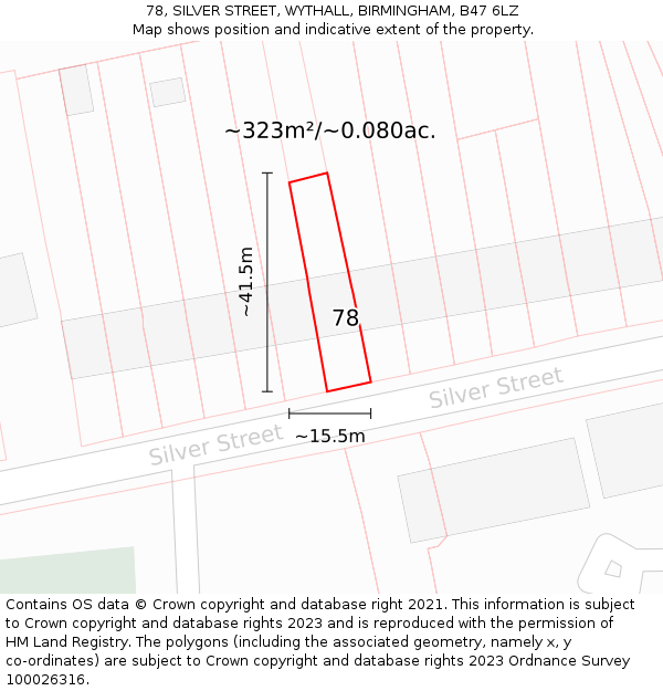 78, SILVER STREET, WYTHALL, BIRMINGHAM, B47 6LZ: Plot and title map
