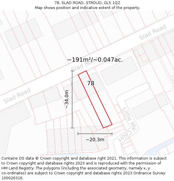 78, SLAD ROAD, STROUD, GL5 1QZ: Plot and title map