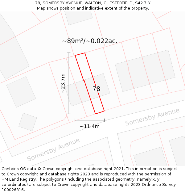 78, SOMERSBY AVENUE, WALTON, CHESTERFIELD, S42 7LY: Plot and title map