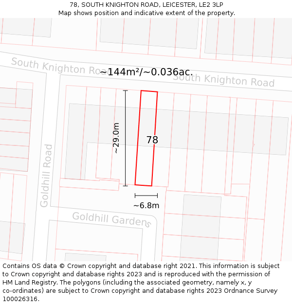 78, SOUTH KNIGHTON ROAD, LEICESTER, LE2 3LP: Plot and title map