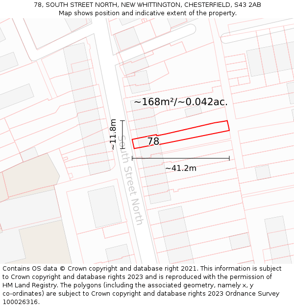 78, SOUTH STREET NORTH, NEW WHITTINGTON, CHESTERFIELD, S43 2AB: Plot and title map